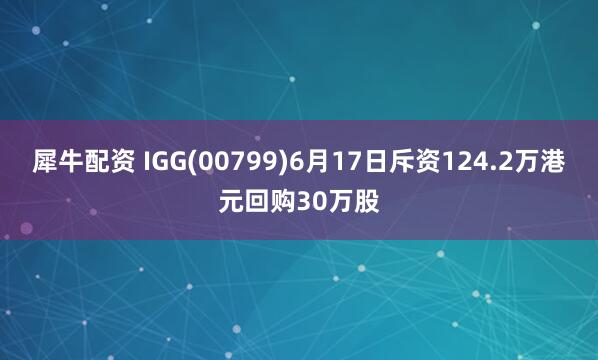 犀牛配资 IGG(00799)6月17日斥资124.2万港元回购30万股