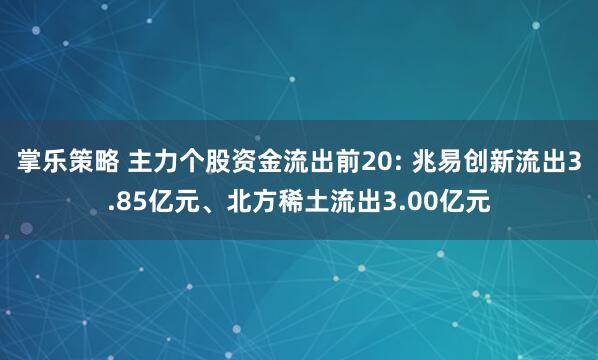 掌乐策略 主力个股资金流出前20: 兆易创新流出3.85亿元、北方稀土流出3.00亿元